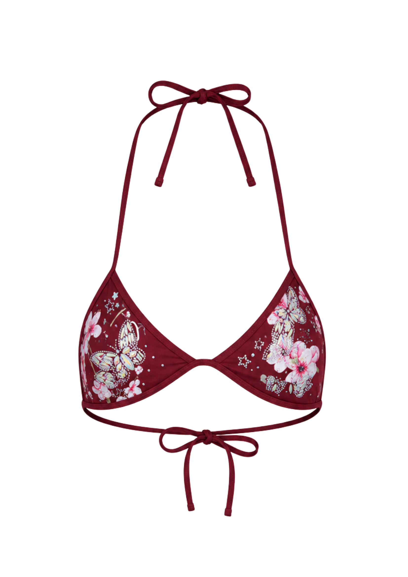 NIIHAI X MAIN ROSE BUTTERFLY TRIANGLE BIKINI TOP IN BUTTERFLY BURGUNDY