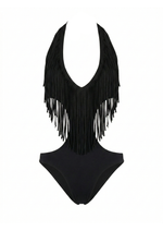 FRINGE BODYSUIT IN BLACK