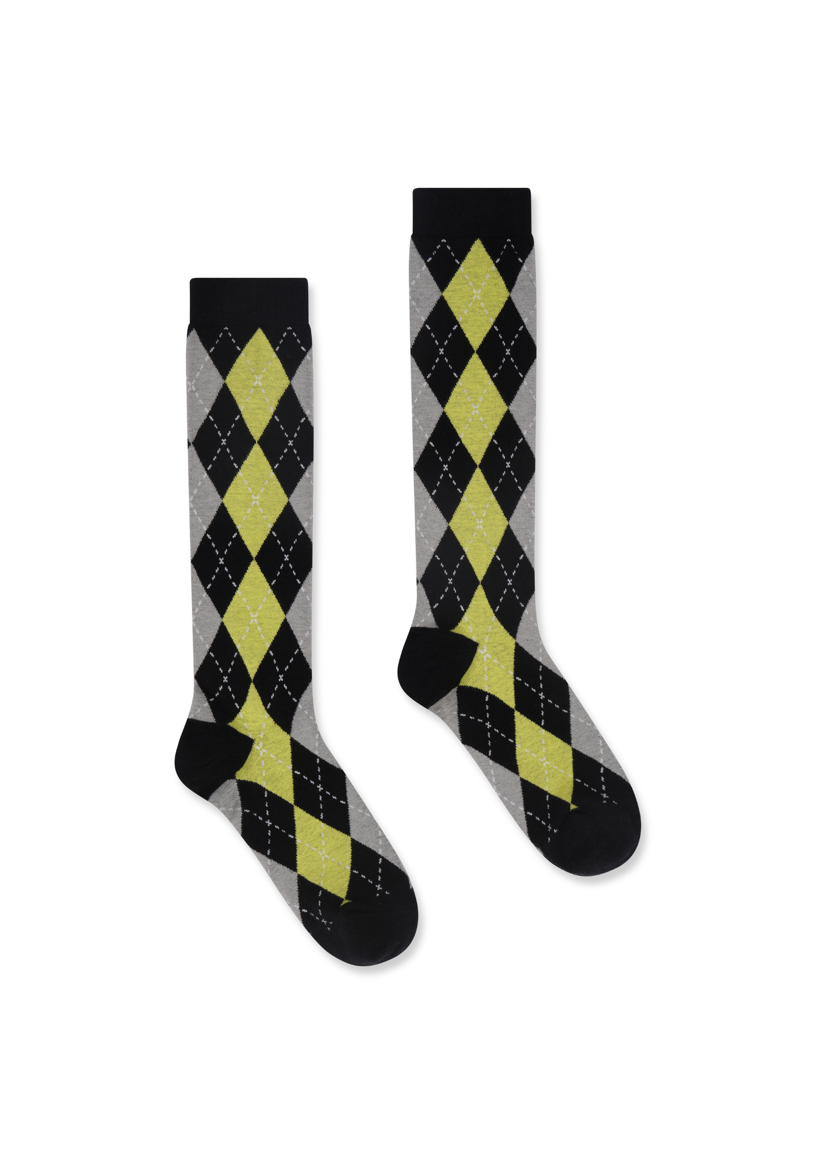 ARGYLE SOCKS IN GREY & LIME