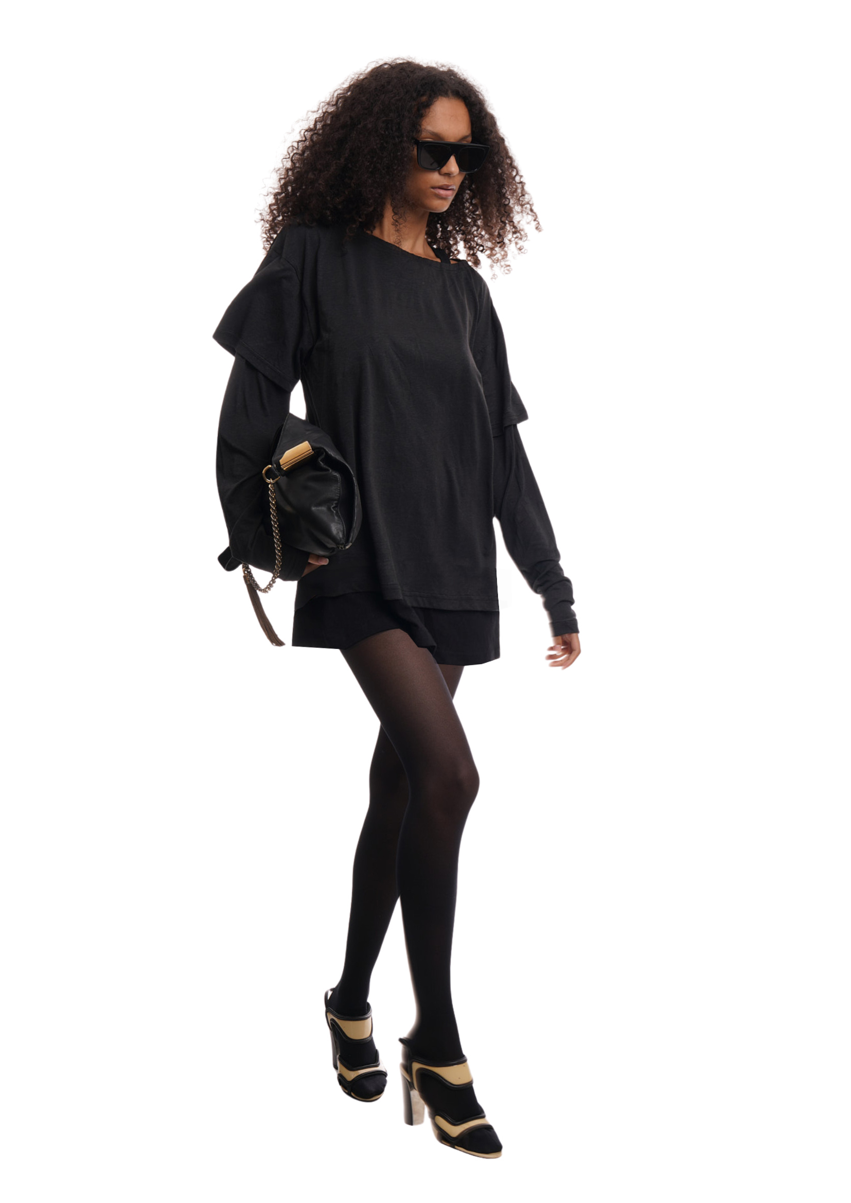 DOUBLE LAYER T-SHIRT DRESS IN BLACK