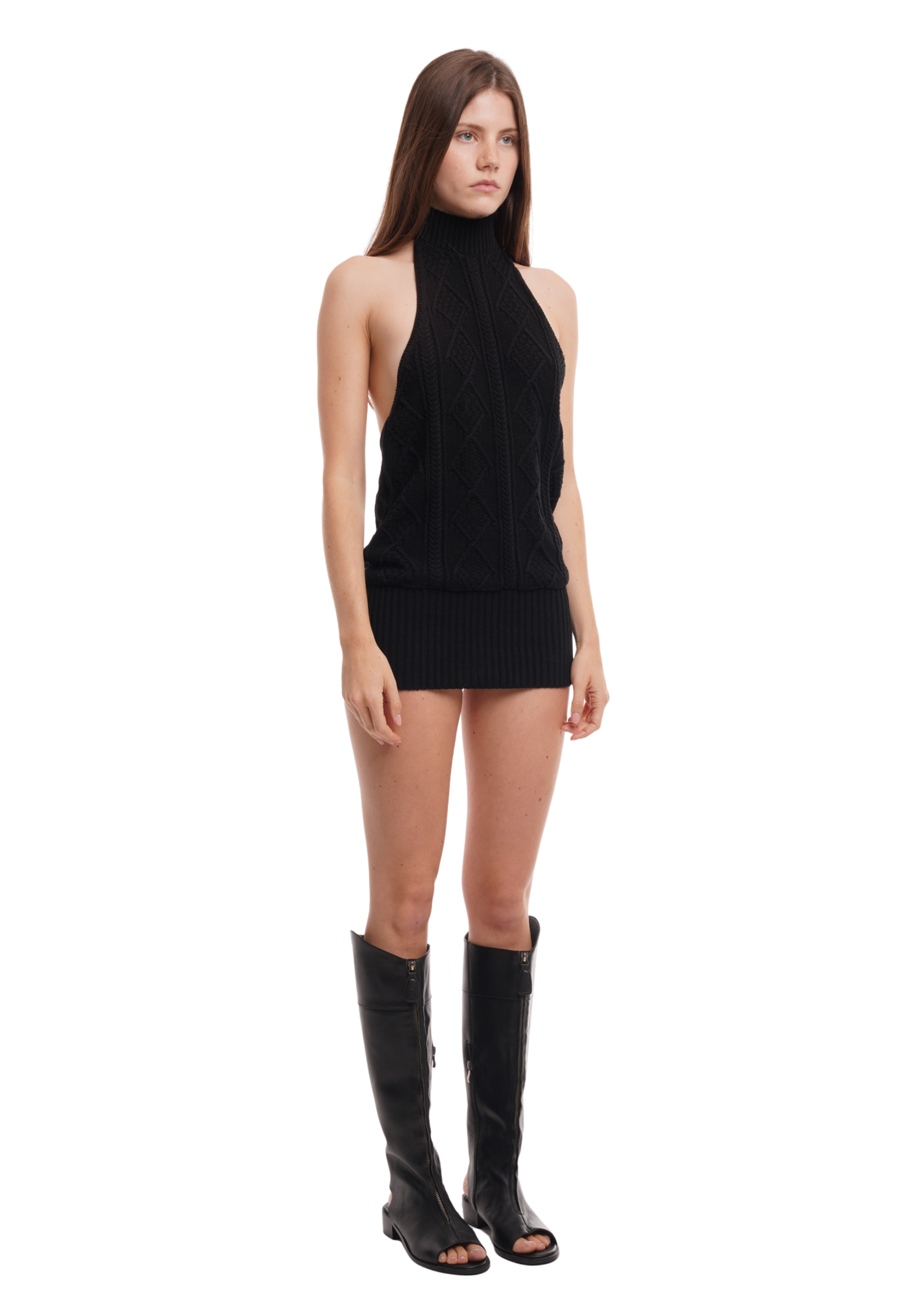 THE CECE HALTER MINI DRESS IN WASHED BLACK