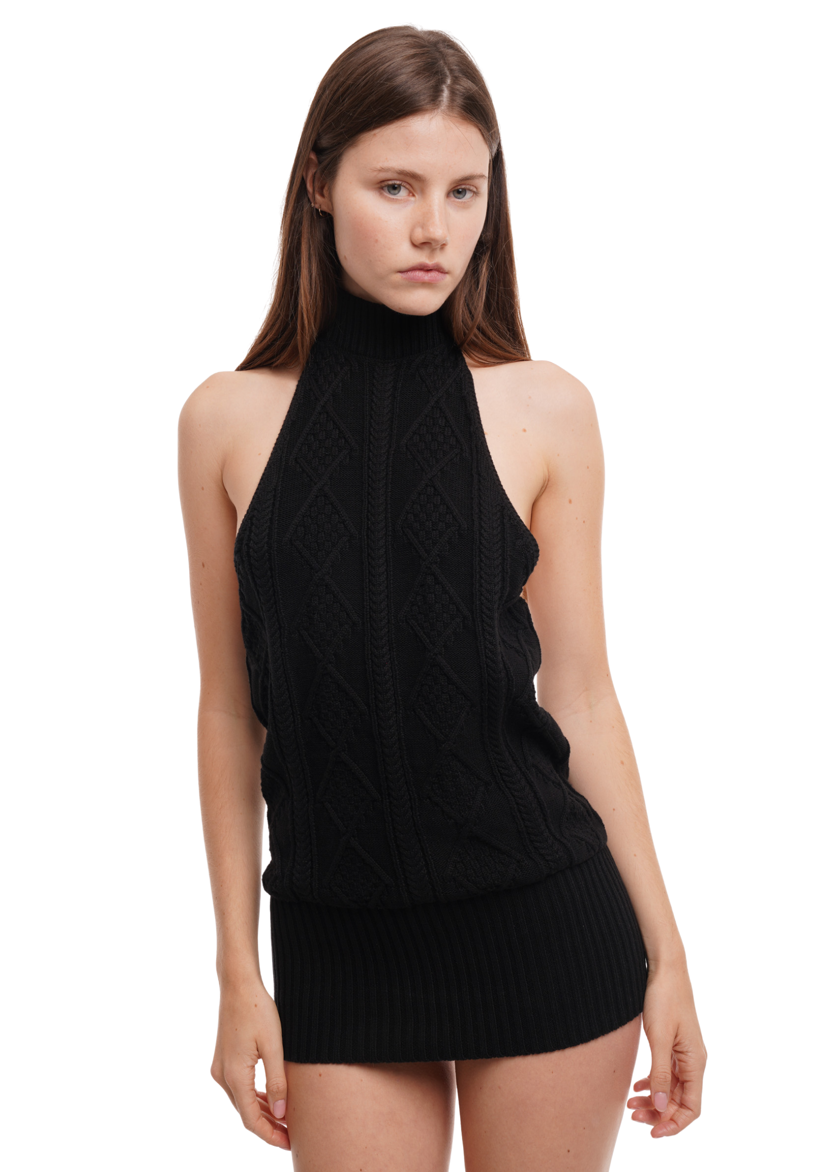 THE CECE HALTER MINI DRESS IN WASHED BLACK