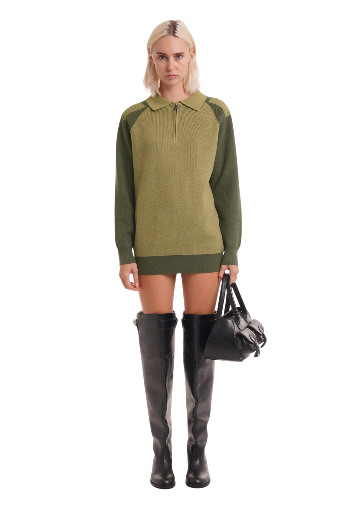 THE INDI QUARTER ZIP IN ARMY GREEN