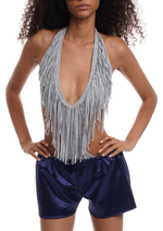 FRINGE BODYSUIT IN GREY MARL