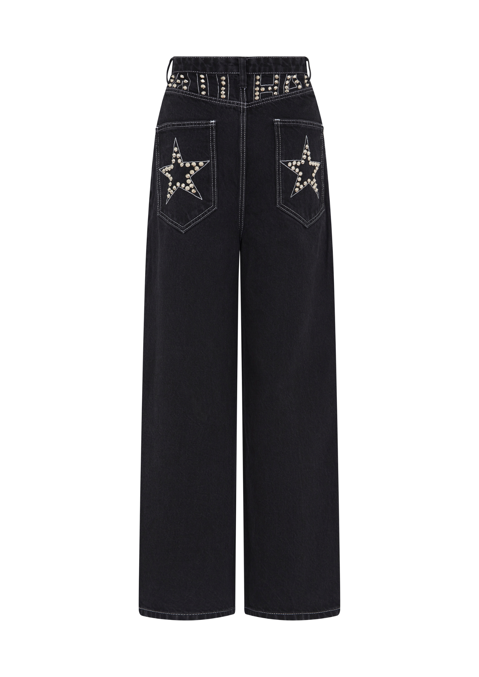 BAGGY JEANS IN WASHED BLACK WITH STUDS