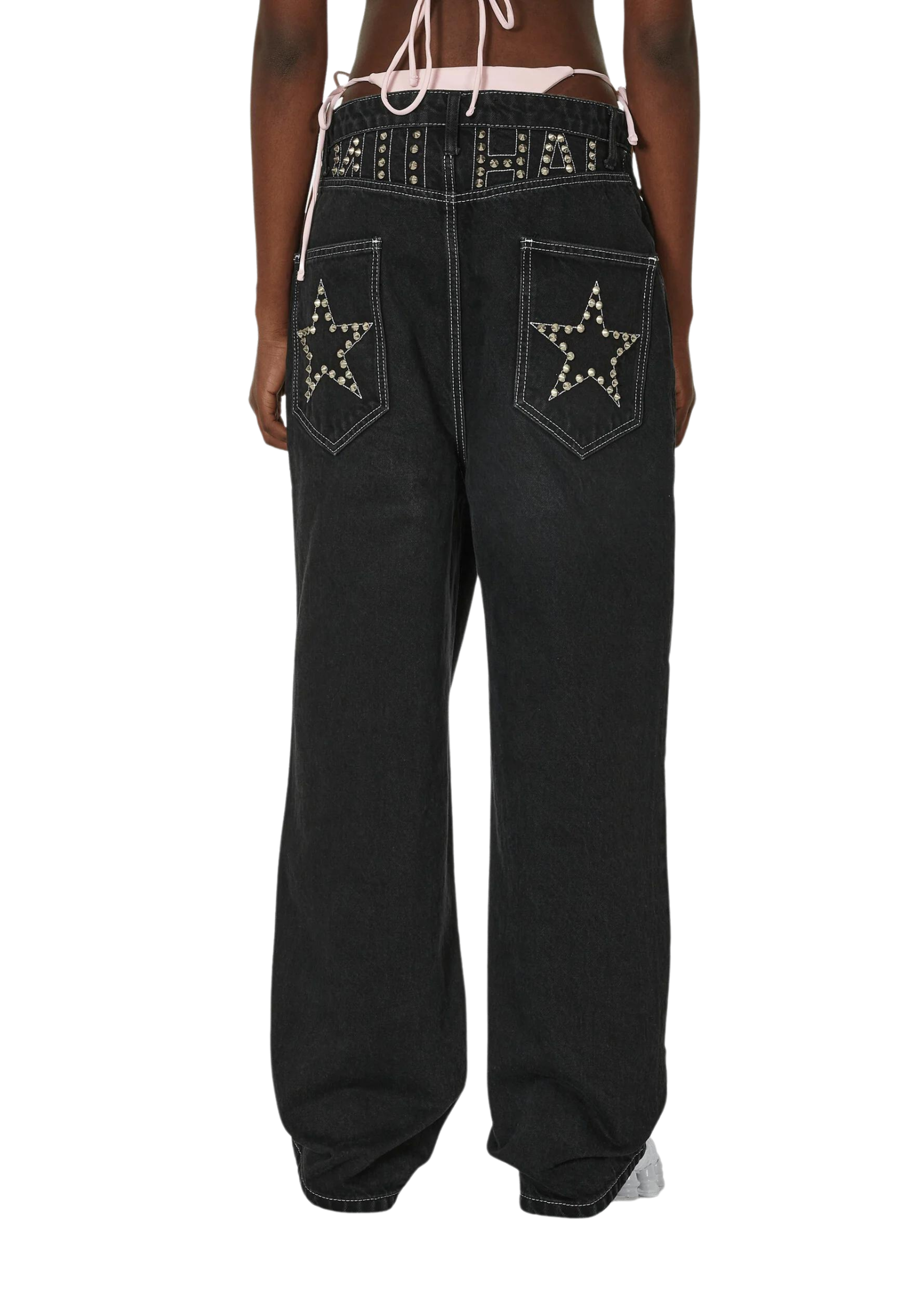BAGGY JEANS IN WASHED BLACK WITH STUDS