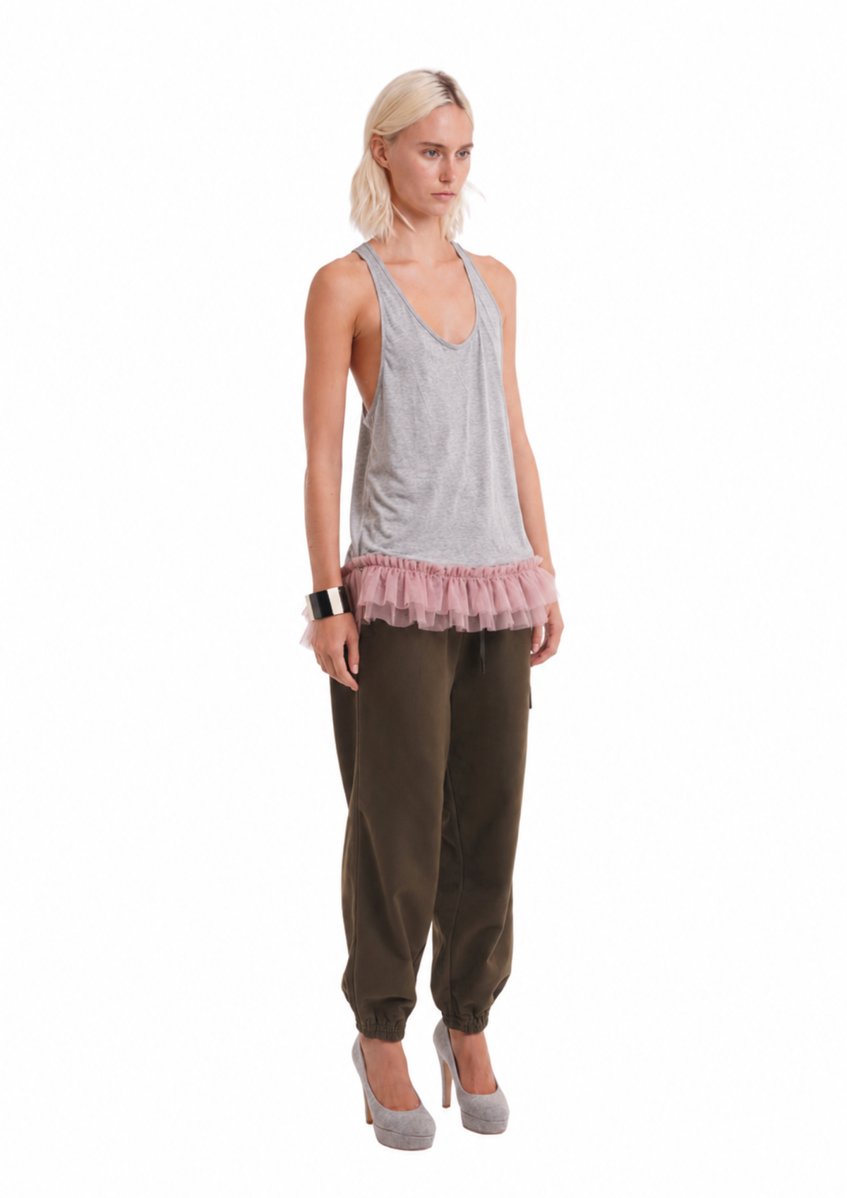 TULLE TANK IN GREY MARL