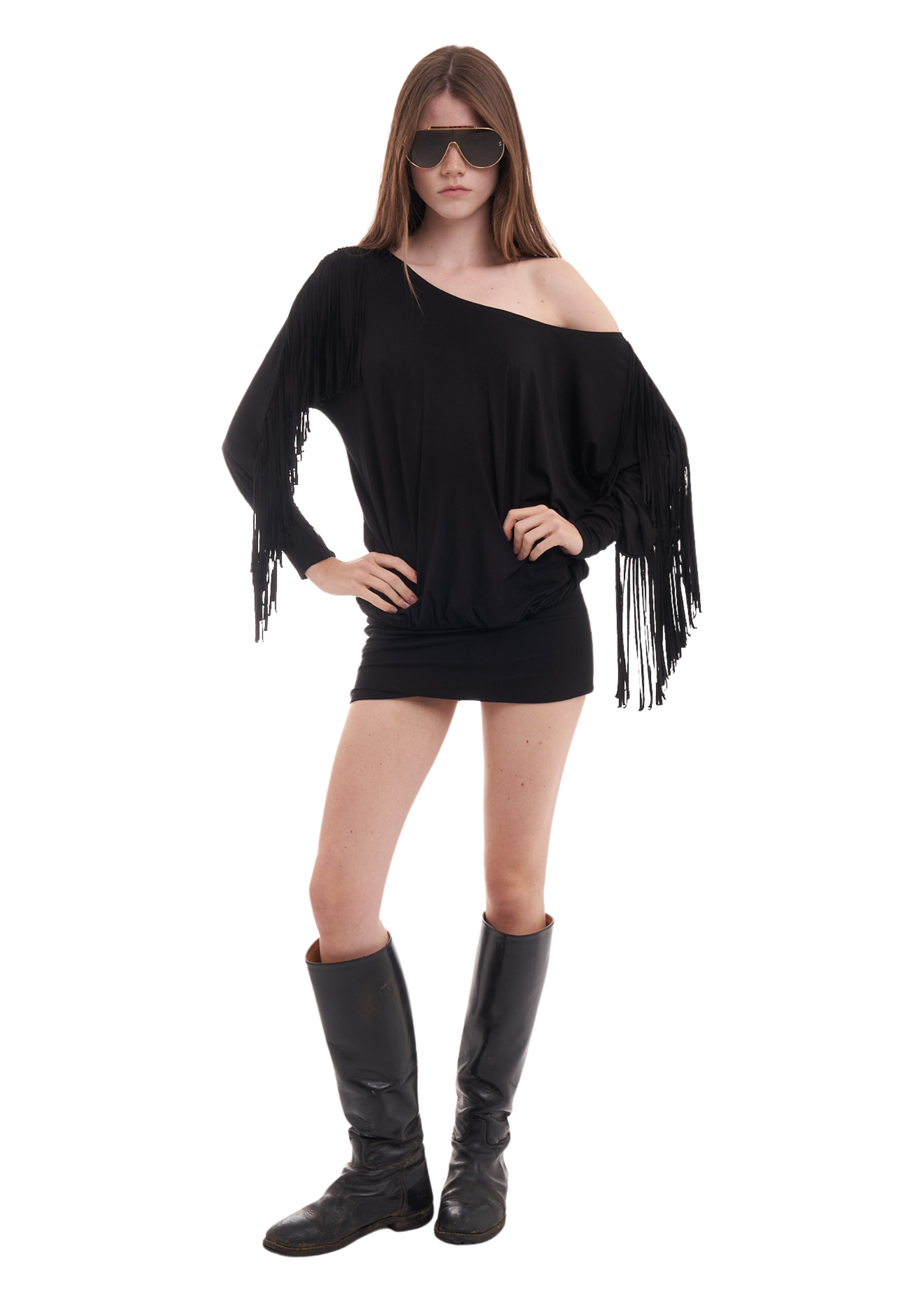 CHARLI FRINGE DRESS IN BLACK