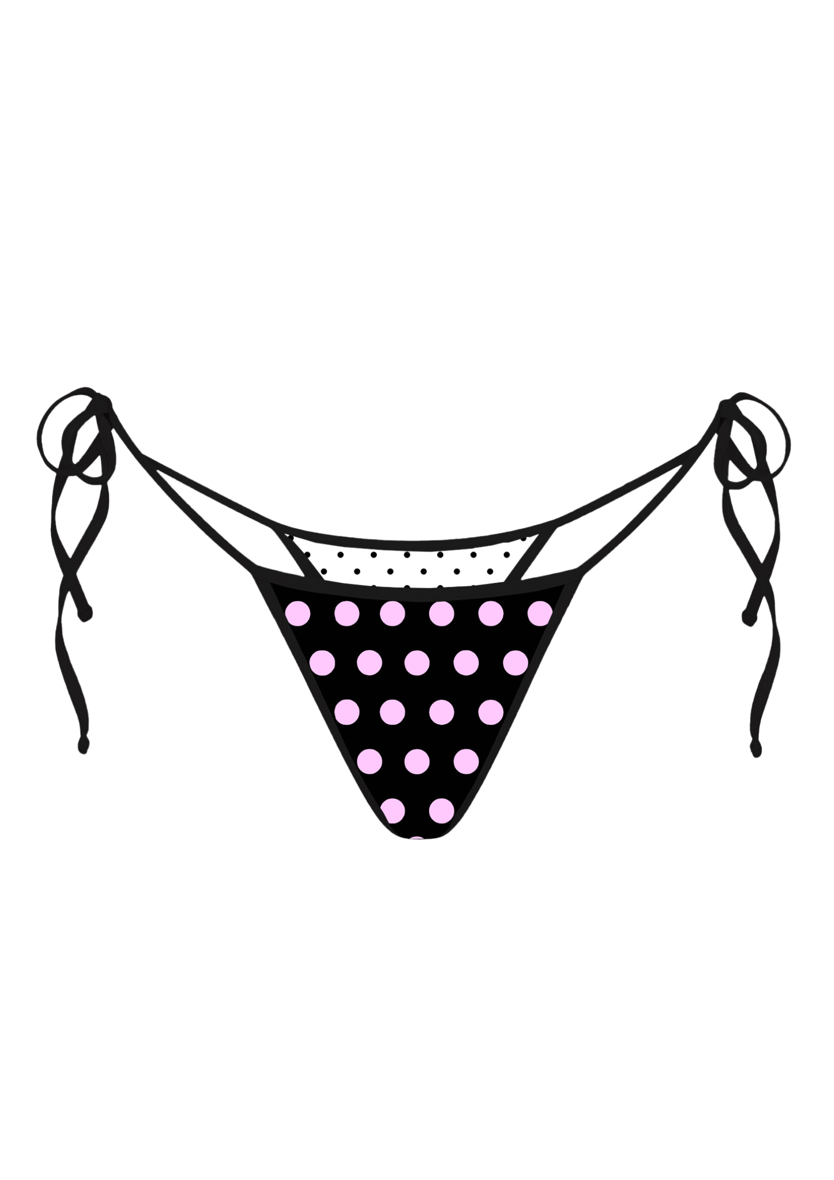 POLKA TRIANGLE BIKINI THONG IN REVERSE BLACK & WHITE