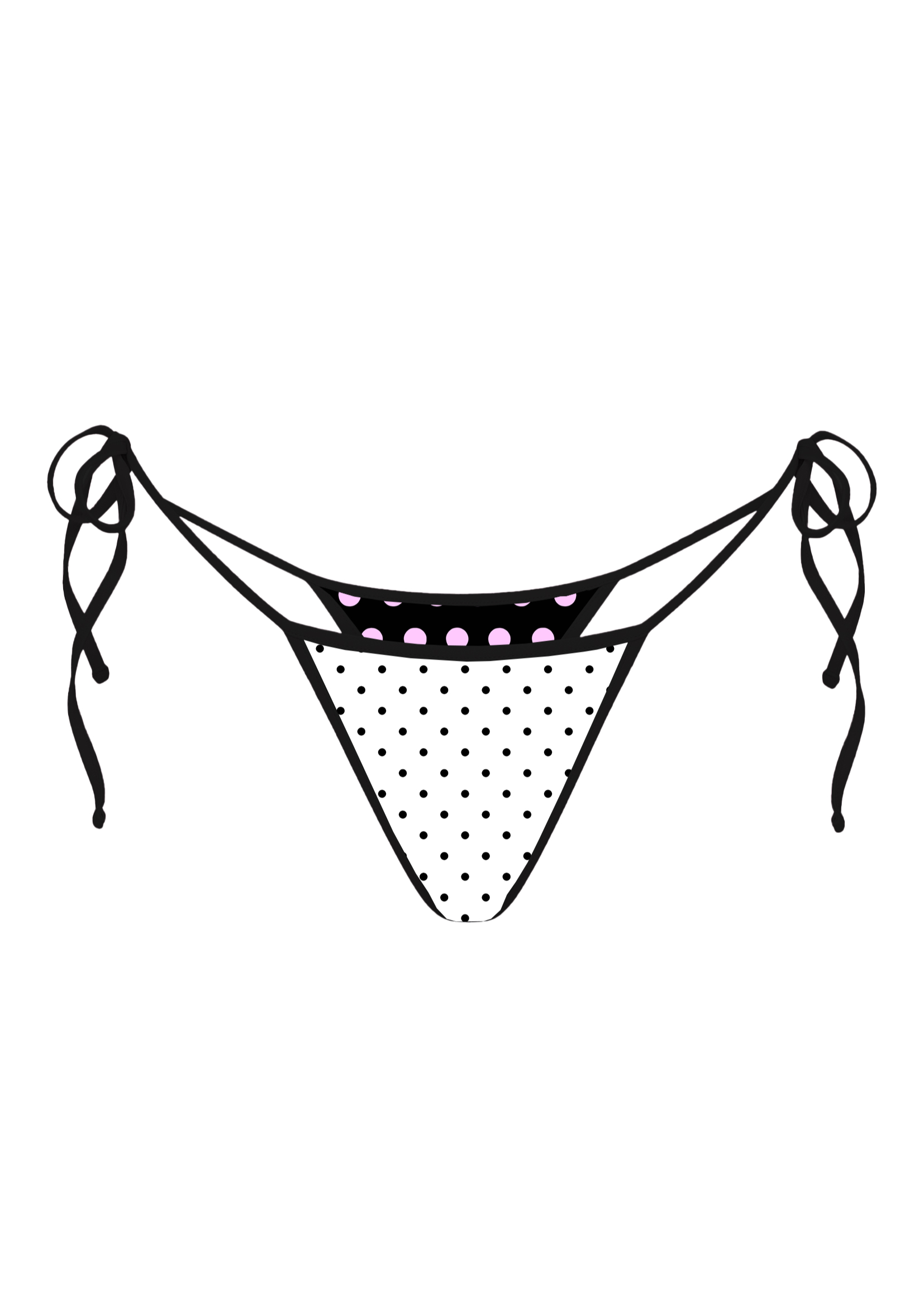 POLKA TRIANGLE BIKINI THONG IN REVERSE BLACK & WHITE
