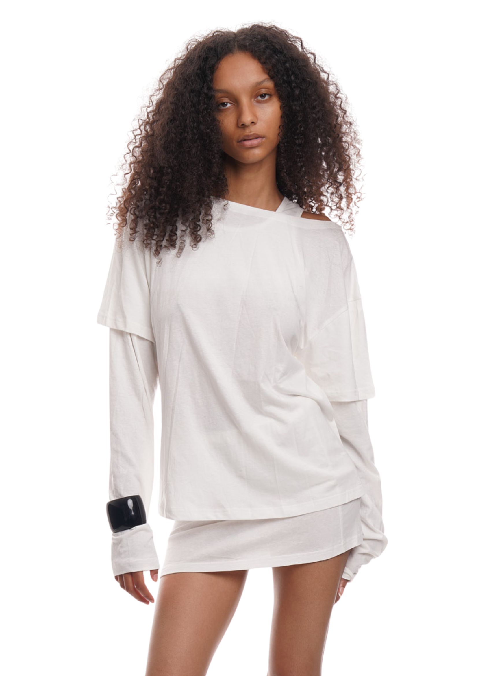 DOUBLE LAYER T-SHIRT DRESS IN WHITE