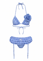 GARTER BIKINI IN BLUE GINGHAM
