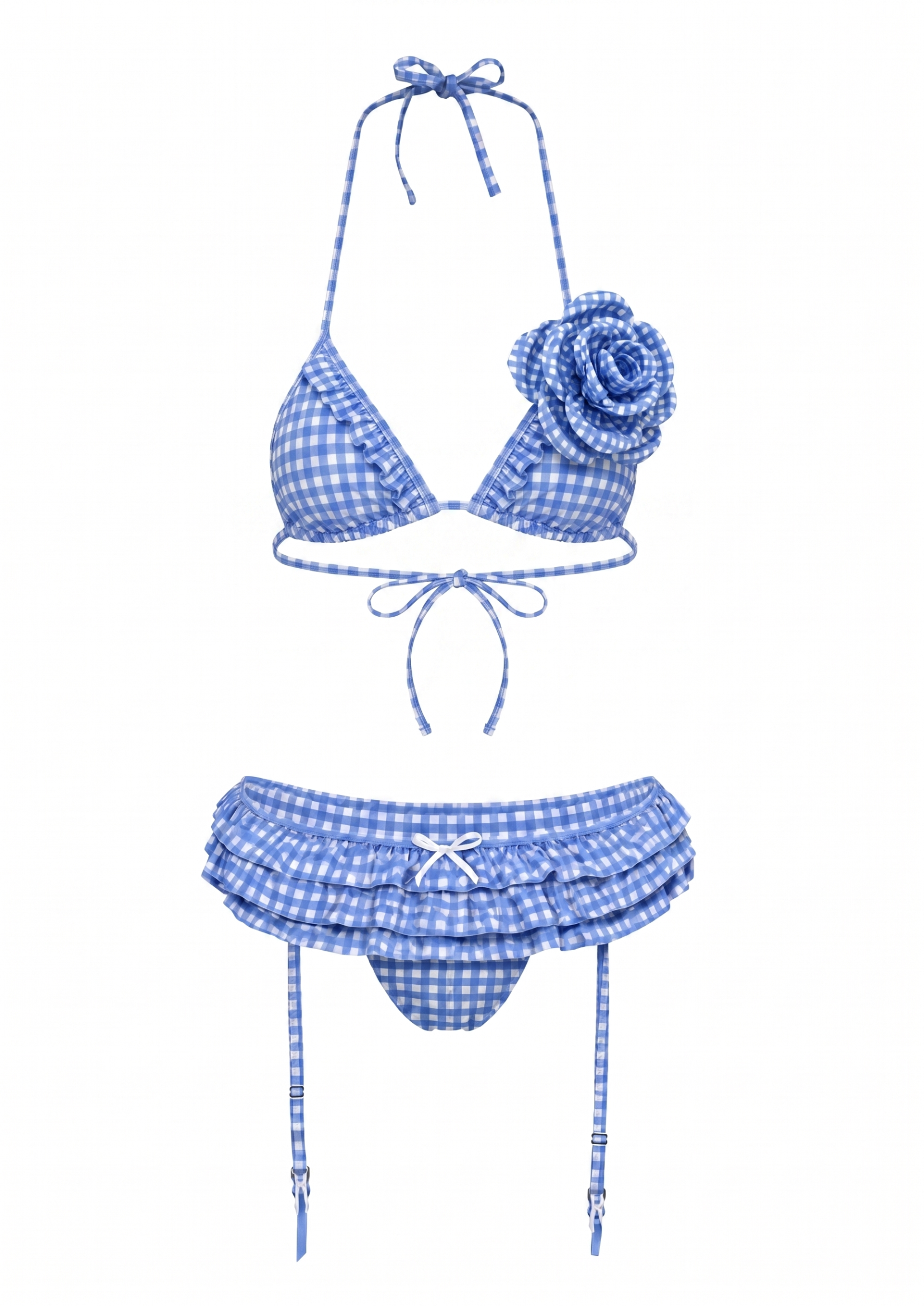 GARTER BIKINI IN BLUE GINGHAM