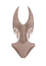 FRINGE BODYSUIT IN SAND