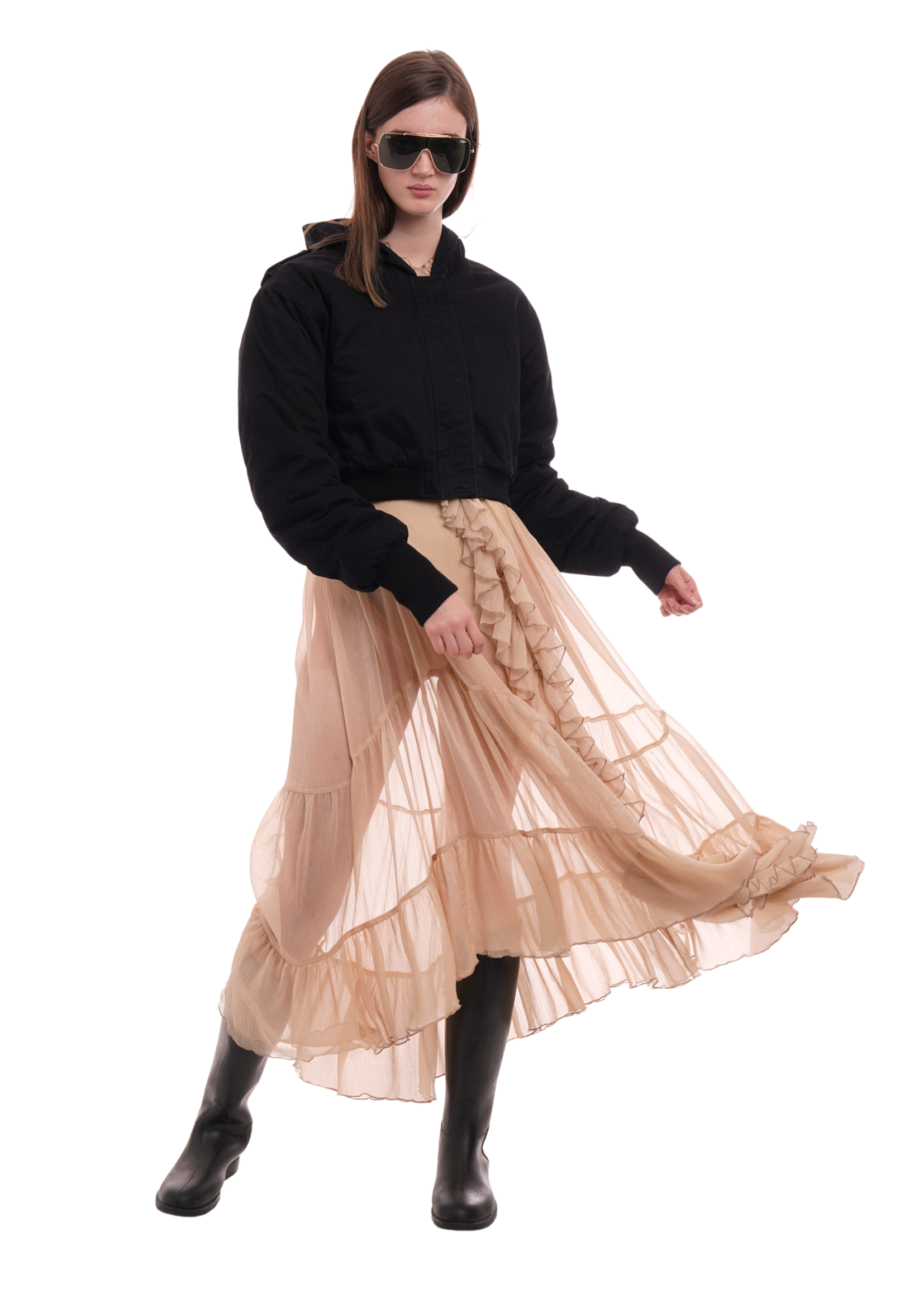 CAP CROP JACKET IN WORN BLACK