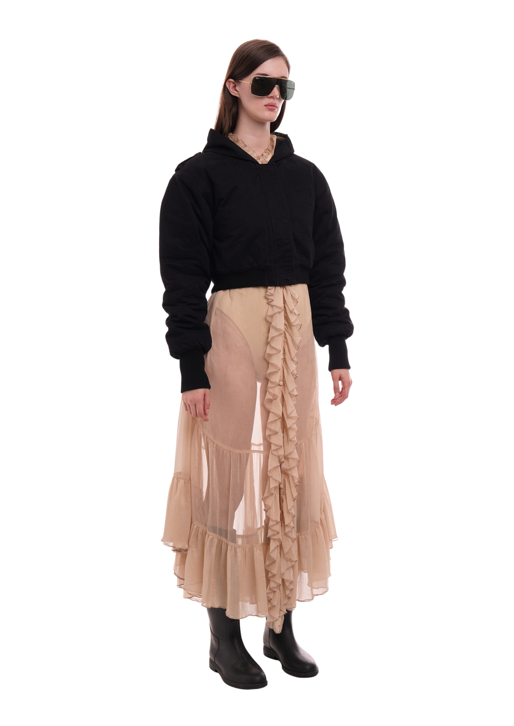 CAP CROP JACKET IN WORN BLACK