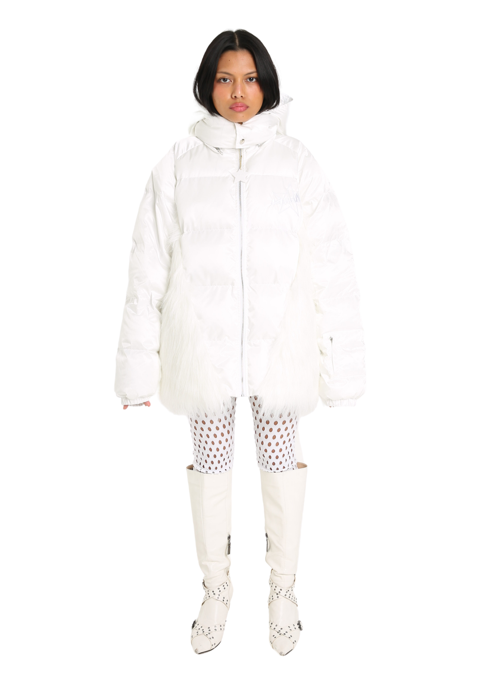 WHITE FLUFFY PUFFER COAT
