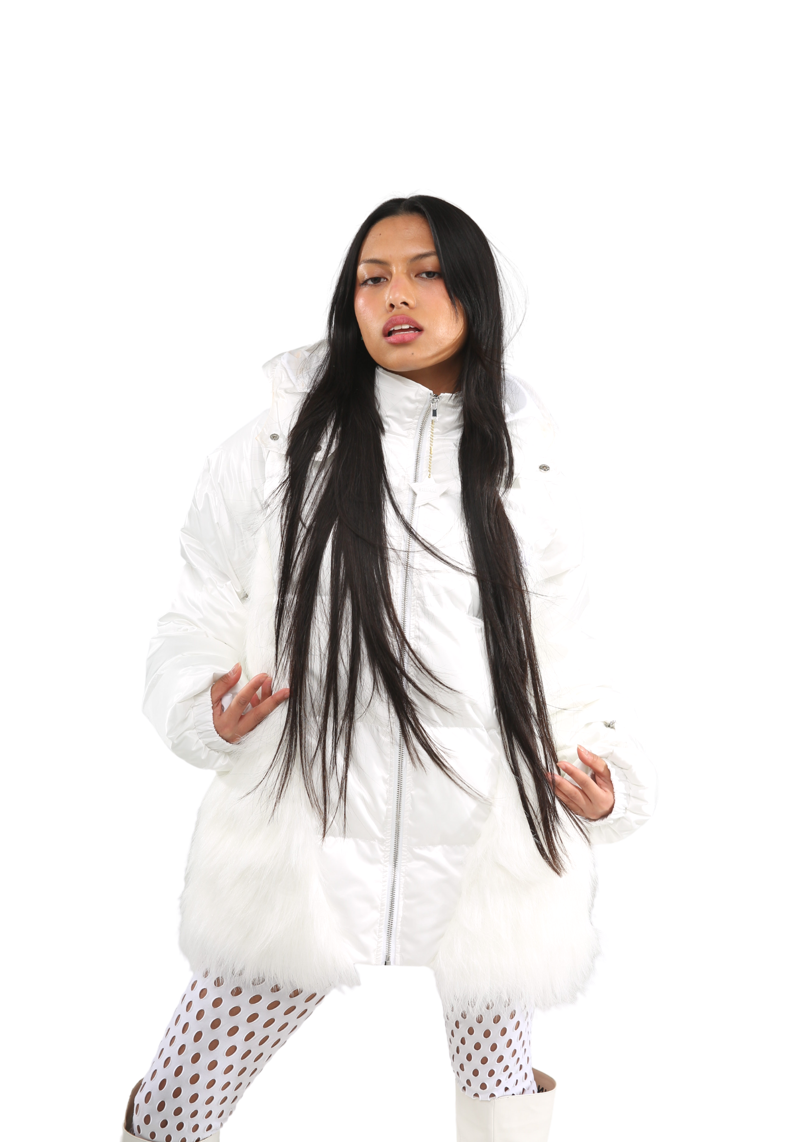 WHITE FLUFFY PUFFER COAT